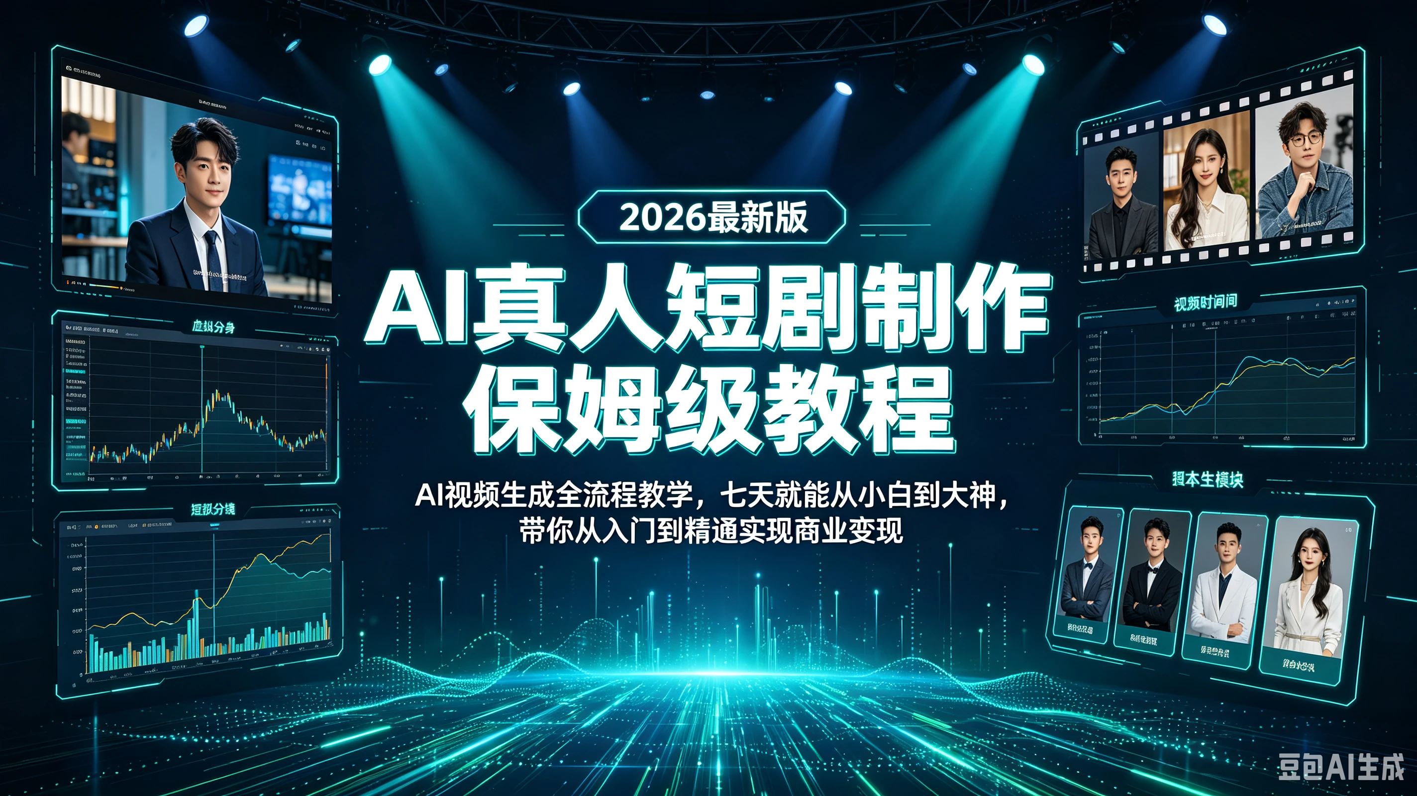 【精】AI真人短剧制作保姆级教程！2026最新版AI视频生成全流程教学！七天就能从小白到大神！带你从入门到精通实现商业变现！