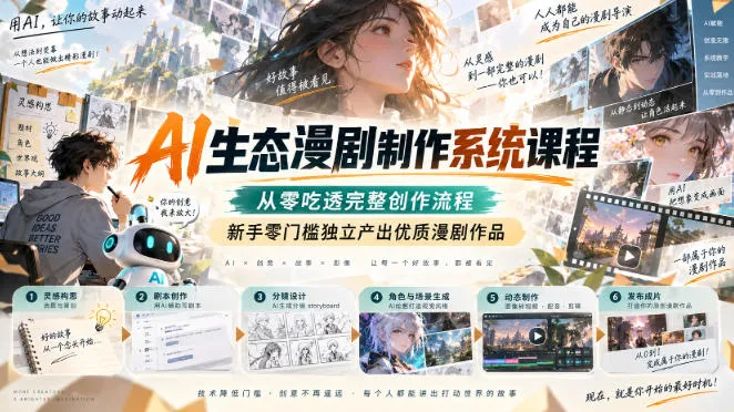 AI生态漫剧制作系统课程,从零吃透完整创作流程,新手零门槛独立产出优质漫剧作品