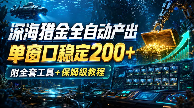 深海猎金全自动产出，单窗口稳定200+，附全套工具+保姆级教程【揭秘】
