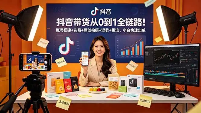 （18963期）抖音带货从0到1全链路！账号搭建+选品+原创拍摄+混剪+投流，小白快速出单