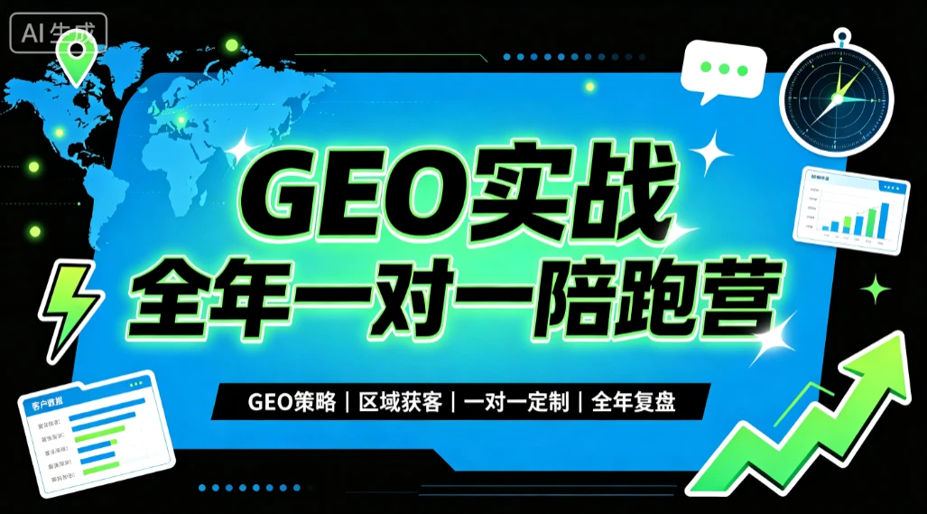 【精】GEO实战全年一对一陪跑营,GEO策略、区域获客、一对一定制、全年复盘