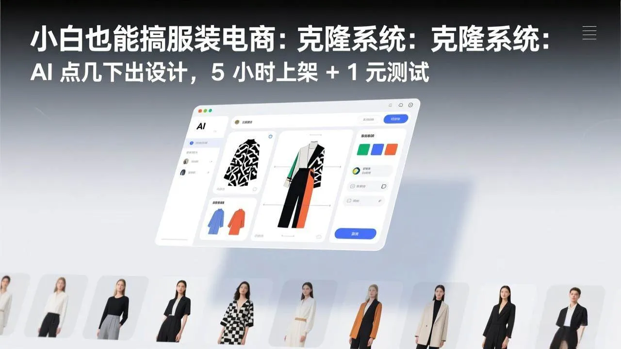 （17411期）小白也能搞服装电商：克隆系统：AI 点几下出设计，5 小时上架 + 1 元测试