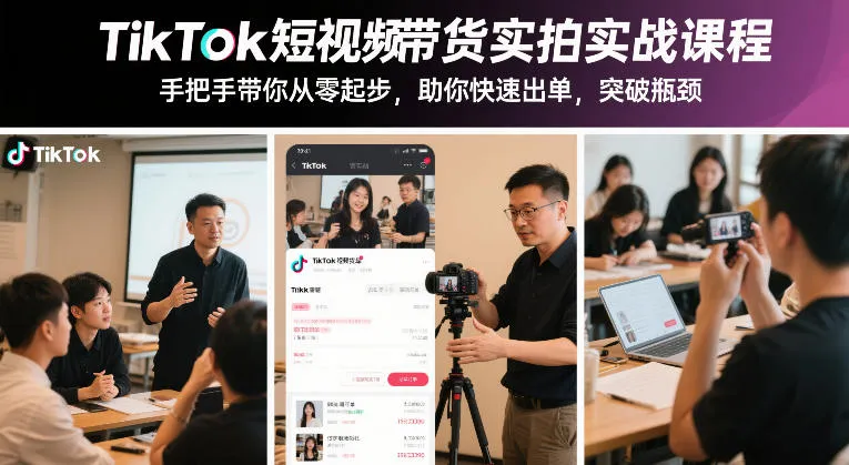 TikTok短视频带货实拍实战课程,手把手带你从零起步,助你快速出单,突破瓶颈