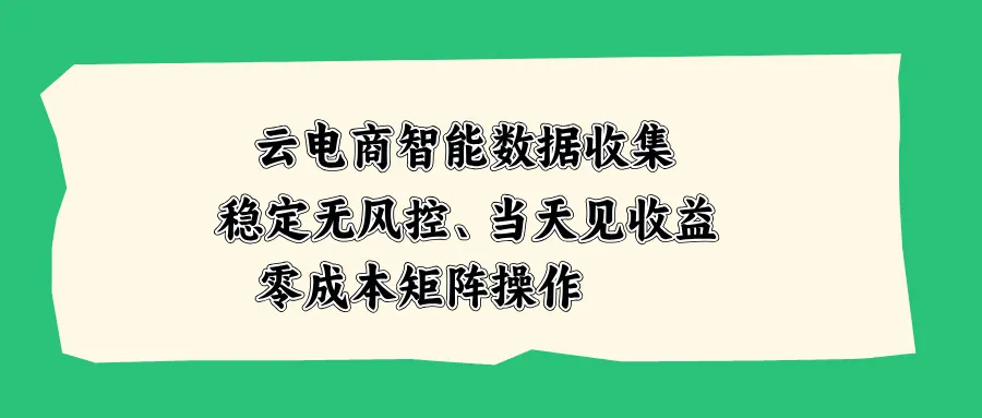 云电商智能数据收集,稳定无风控,当天见收益,零成本矩阵操作