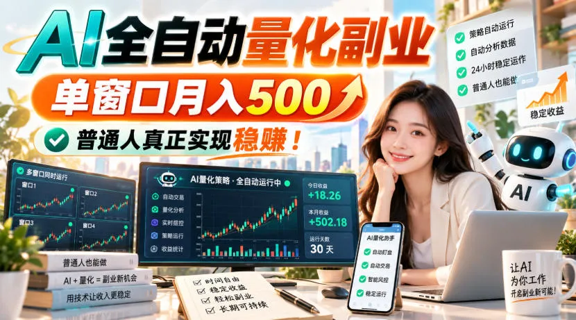 AI全自动量化副业，单窗口月入500，普通人真正实现稳賺！【揭秘】