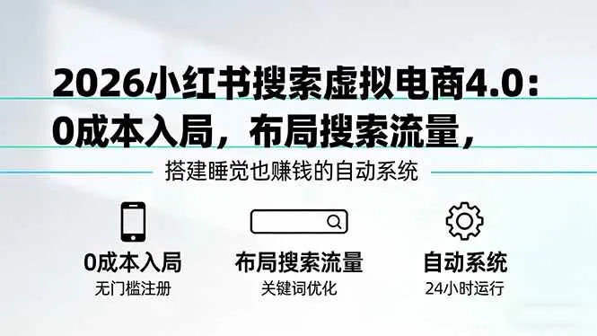 (17659期)2026小红书搜索虚拟电商4.0:0成本入局,布局搜索流量,搭建睡觉也赚钱的自动系统