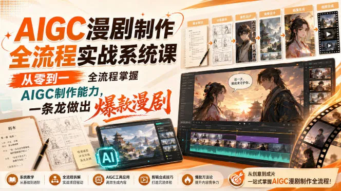 【精】AIGC漫剧制作全流程实战系统课,从零到一全流程掌握AIGC制作能力,一条龙做出爆款漫剧