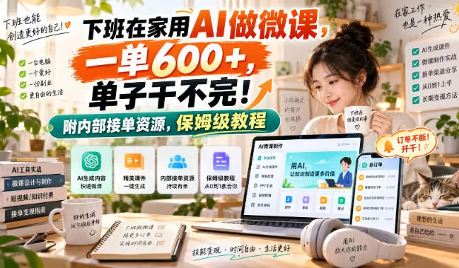 下班在家用AI做微课，一单600+，单子干不完！附内部接单资源，保姆级教程【揭秘】