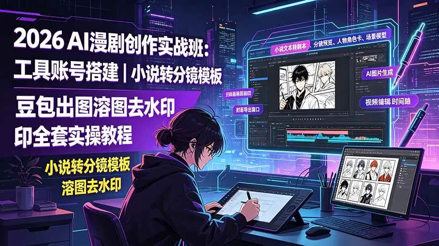 (19433期)2026AI漫剧创作实战班:工具账号搭建|小说转分镜模板|豆包出图溶图去水印全套实操教程