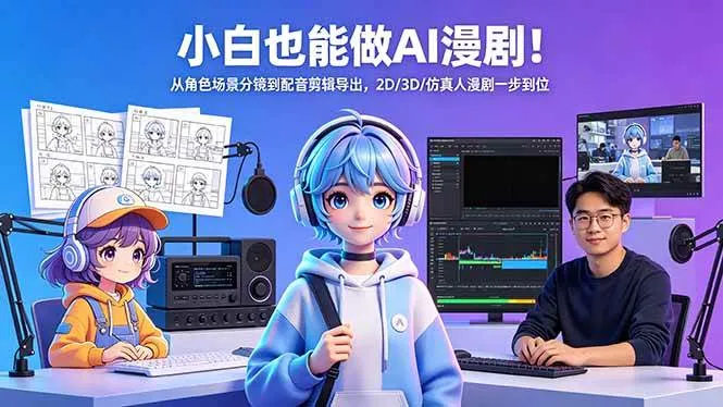 （18343期）小白也能做AI漫剧！从角色场景分镜到配音剪辑导出，2D/3D/仿真人漫剧一步到位