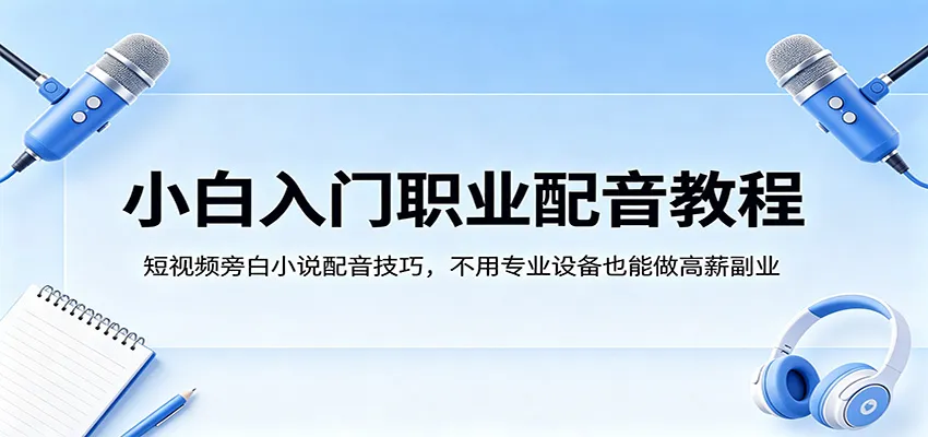 小白入门职业配音教程，短视频旁白小说配音技巧，不用专业设备也能做高薪副业