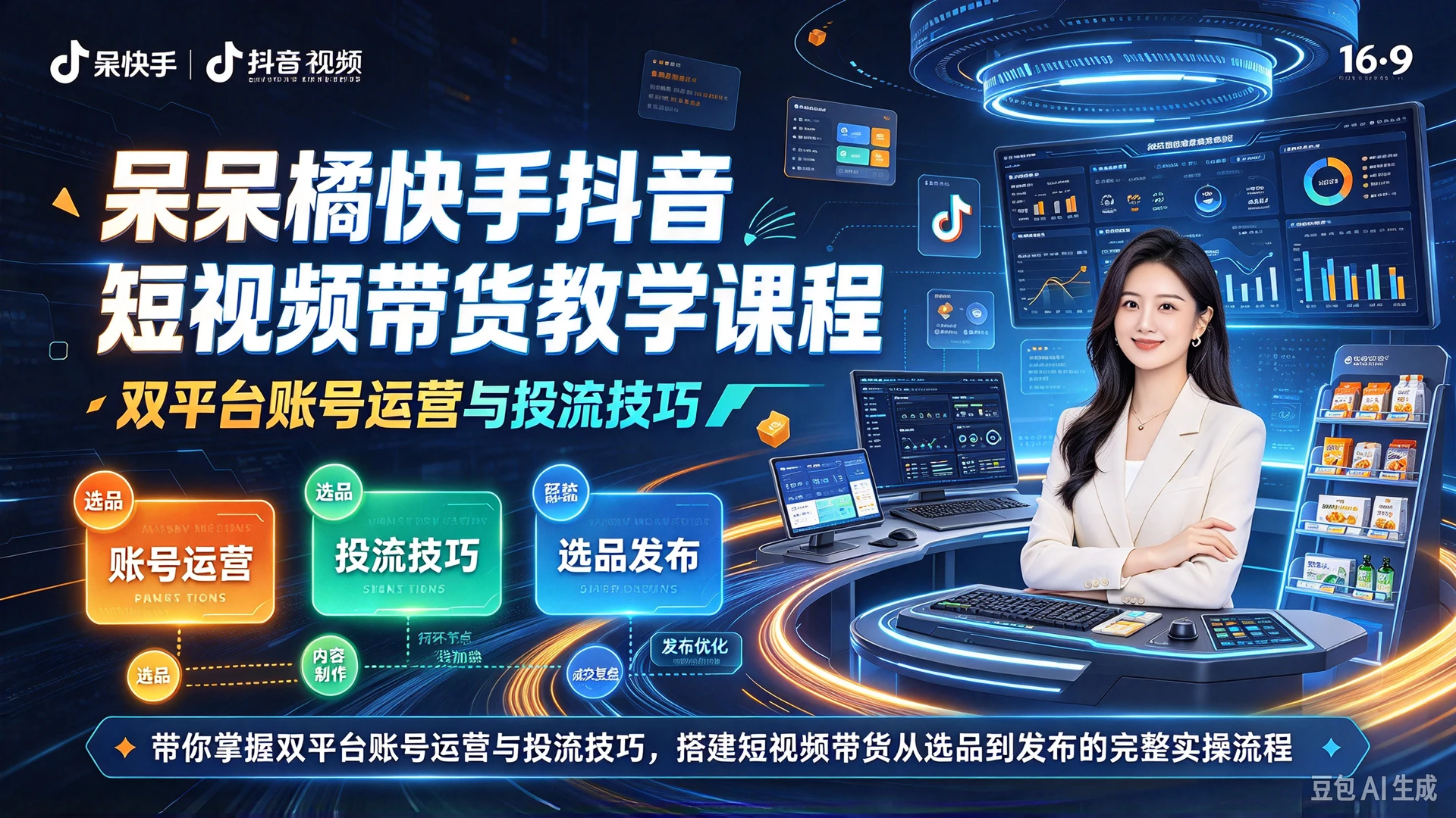 【精】呆呆橘快手抖音短视频带货教学课程,带你掌握双平台账号运营与投流技巧,搭建短视频带货从选品到发布的完整实操流程