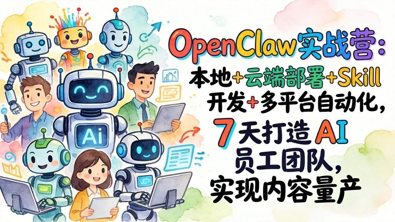 （17673期）OpenClaw实战营-更新：本地+云端部署+Skill开发+多平台自动化，7天打造AI员工团队+实现内容量产