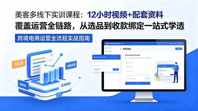 （18531期）美客多线下实训课程：12小时视频+配套资料覆盖运营全链路，从选品到收款绑定一站式学透