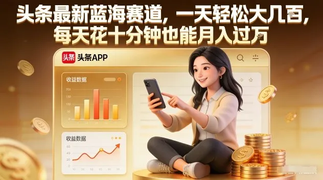头条最新蓝海赛道，一天轻松大几张，每天花十分钟也能月入过1W【揭秘】