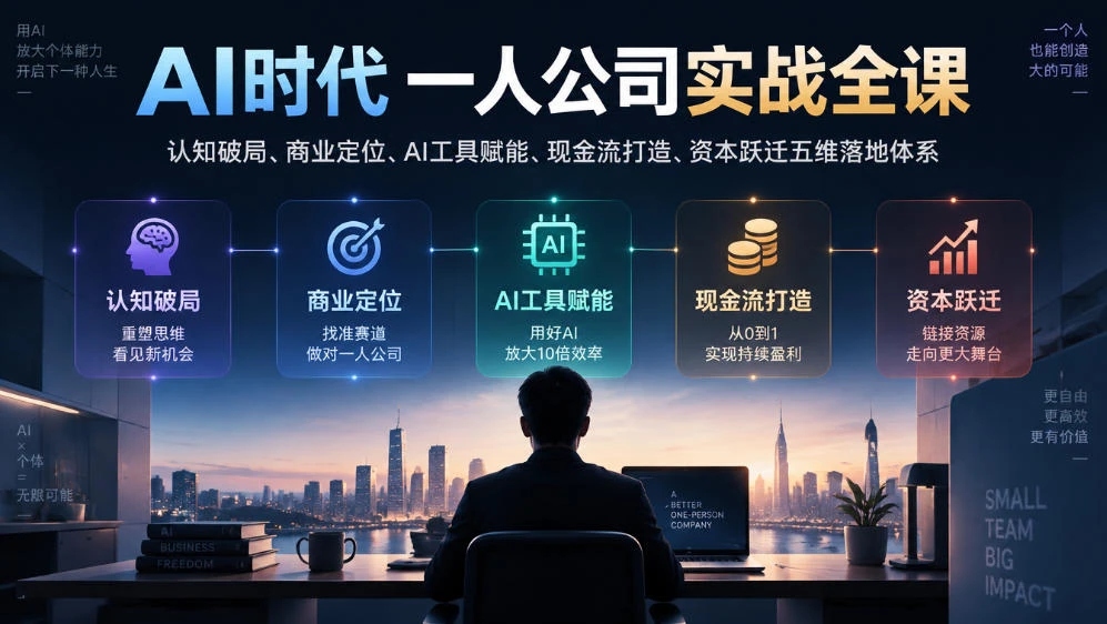 【精】AI时代一人公司实战全课｜认知破局、商业定位、AI工具赋能、现金流打造、资本跃迁五维落地体系