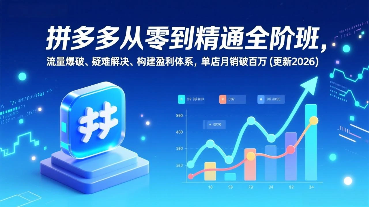 【精】拼多多从零到精通全阶班，流量爆破、疑难解决，构建盈利体系，单店月销破百万(更新2026）