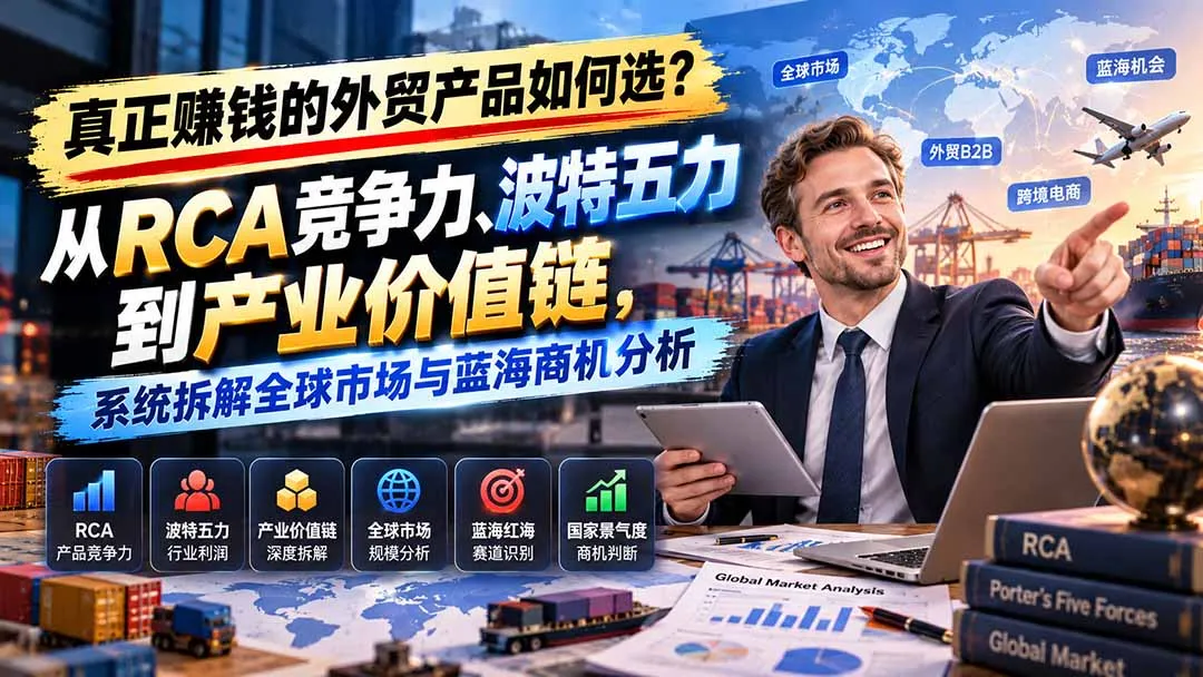 真正赚钱的外贸B2B产品如何选?从RCA竞争力、波特五力到产业价值链,系统拆解全球市场与蓝海商机分析