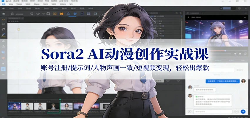 Sora2 AI动漫创作实战课:账号注册/提示词/人物声画一致/短视频变现,轻松出爆款 Sora2 AI动漫创作实战课:账号注册/提示词/人物声画一致/短视频变现,轻松出爆款