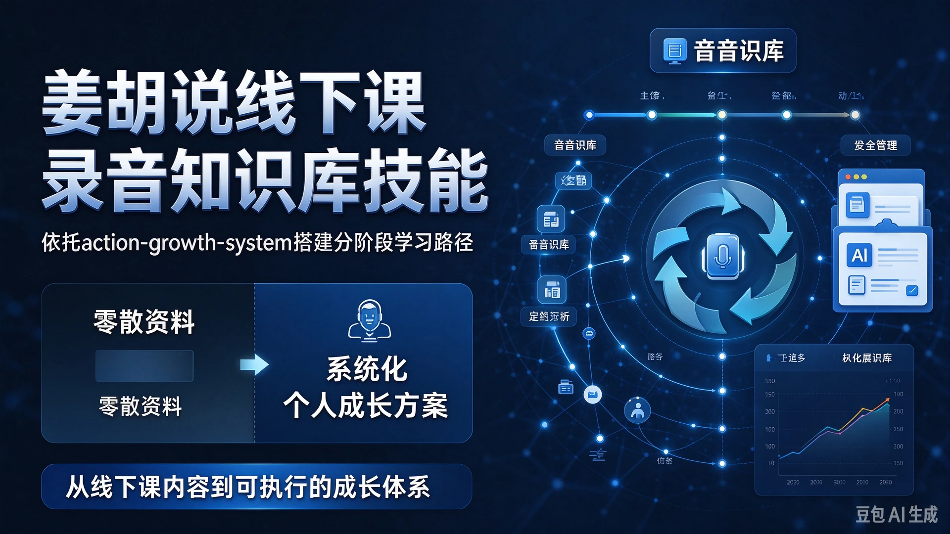 姜胡说线下课录音知识库技能，依托action-growth-system搭建分阶段学习路径，对比零散资料形成系统化个人成长方案