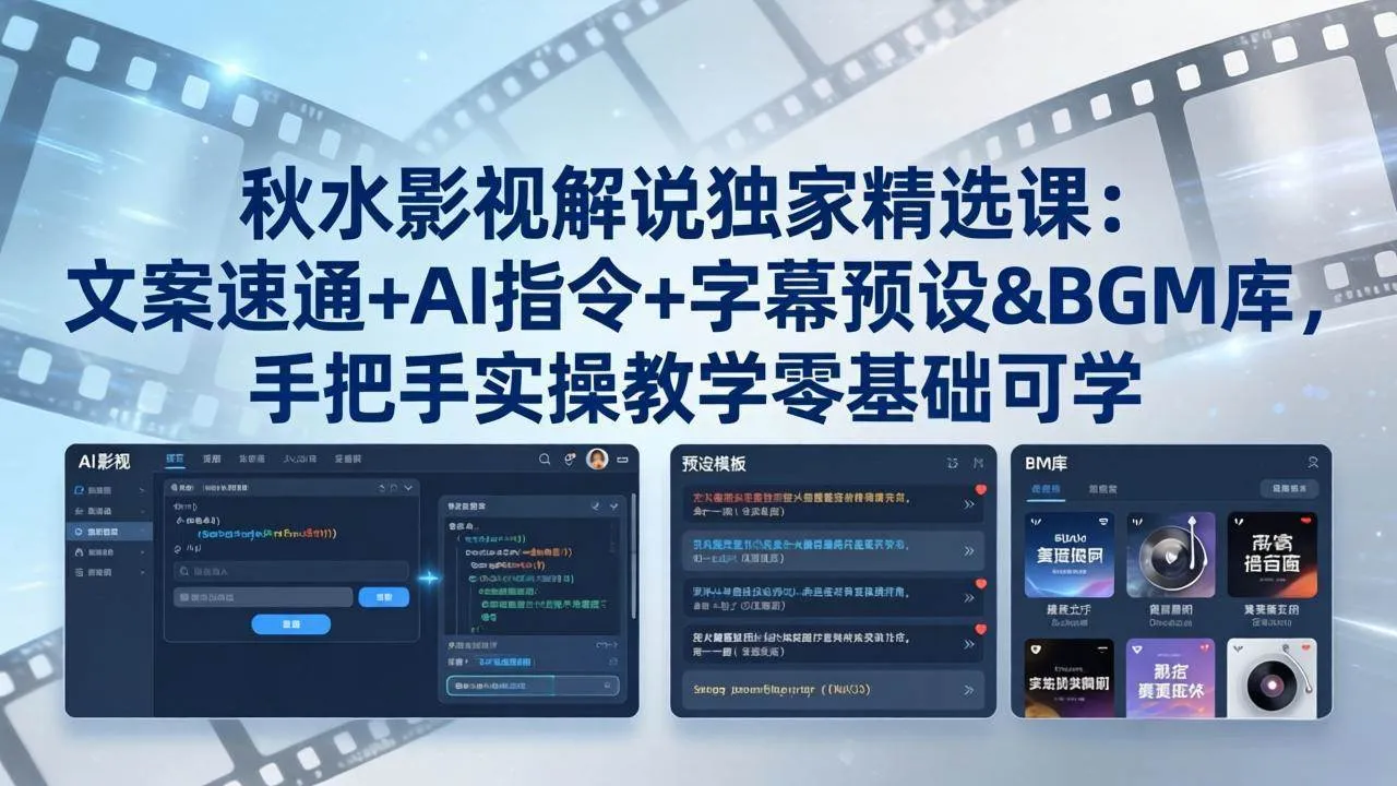 （18080期）秋水影视解说独家精选课：文案速通+AI指令+字幕预设+BGM库，手把手实操教学零基础可学
