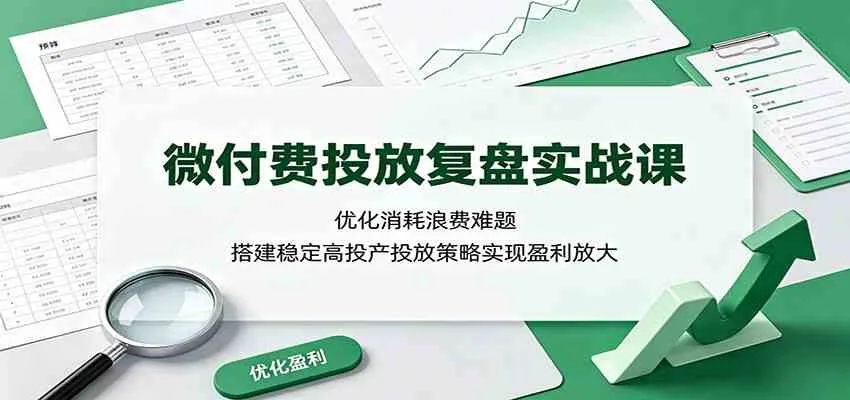 微付费投放复盘实战课：优化消耗浪费难题，搭建稳定高投产投放策略实现盈利放大