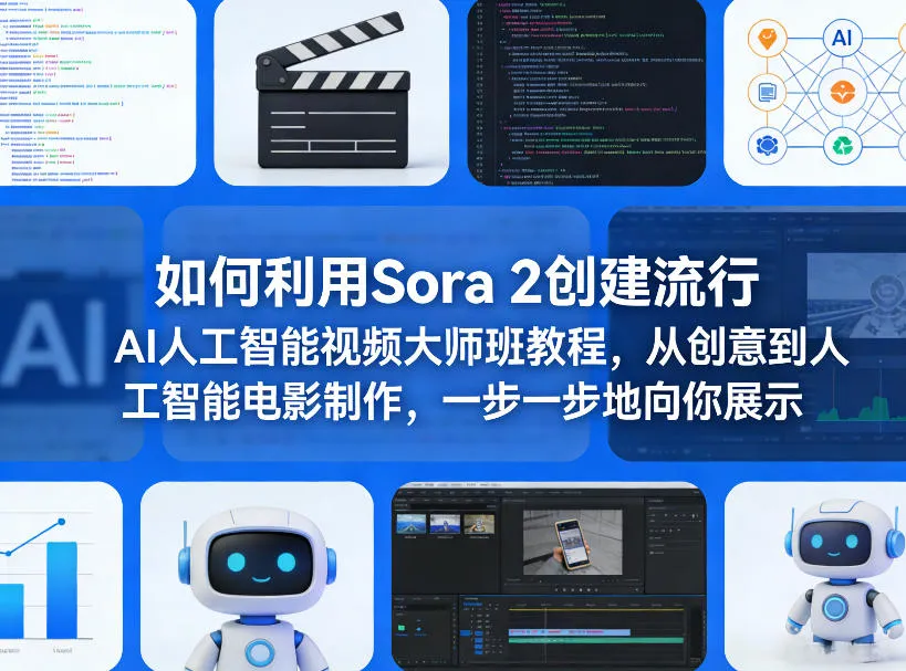 如何利用Sora 2创建流行AI人工智能视频大师班教程，从创意到人工智能电影制作，一步一步地向你展示