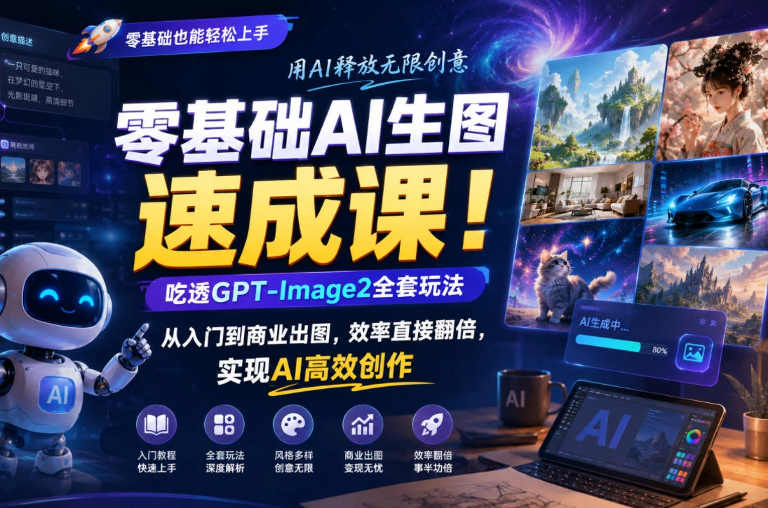 【精】零基础AI生图速成课!吃透GPT-Image2全套玩法,从入门到商业出图,效率直接翻倍,实现AI高效创作 【精】零基础AI生图速成课!吃透GPT-Image2全套玩法,从入门到商业出图,效率直接翻倍,实现AI高效创作