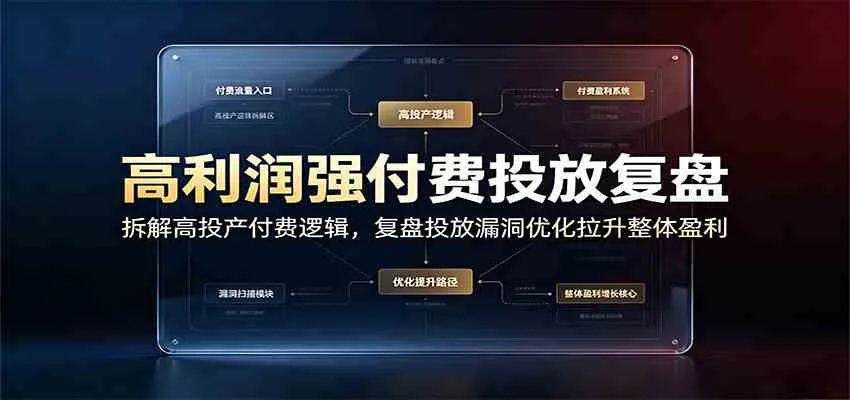 高利润强付费投放复盘:拆解高投产付费逻辑,复盘投放漏洞优化拉升整体盈利