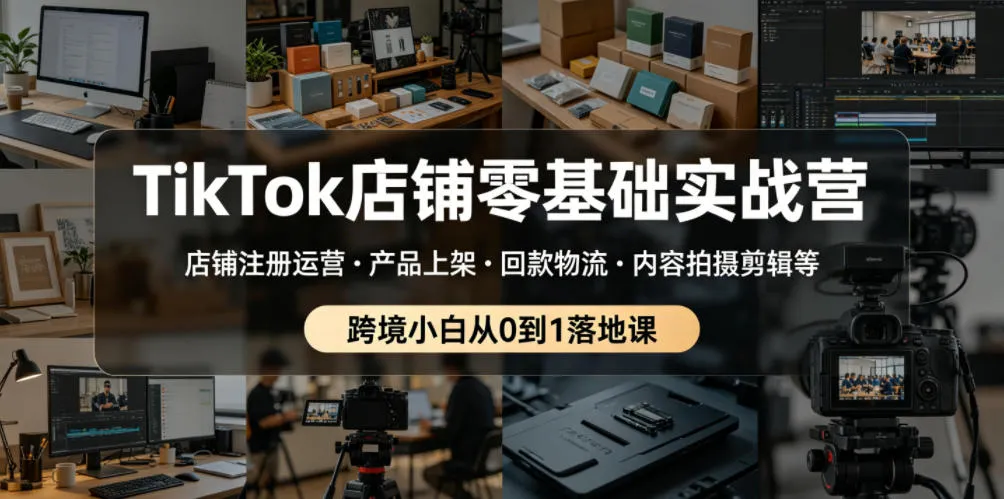 TikTok店铺零基础实战营,店铺注册运营・产品上架・回款物流・内容拍摄剪辑等 ,跨境小白从0到1落地课