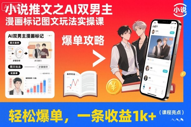 小说推文之AI双男主漫画标记图文玩法实操课,轻松爆单,一条收益1k+ 小说推文之AI双男主漫画标记图文玩法实操课,轻松爆单,一条收益1k+