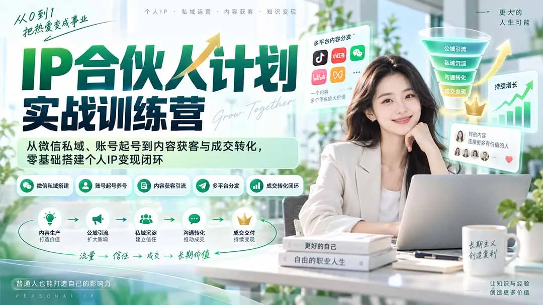 IP合伙人计划实战训练营-更新:从微信私域、账号起号到内容获客与成交转化,零基础搭建个人IP变现闭环