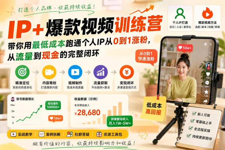 【精】AI+IP爆款视频训练营,带你用最低成本跑通个人IP从0到1涨粉,从流量到现金的完整闭环(更新) 【精】AI+IP爆款视频训练营,带你用最低成本跑通个人IP从0到1涨粉,从流量到现金的完整闭环(更新)