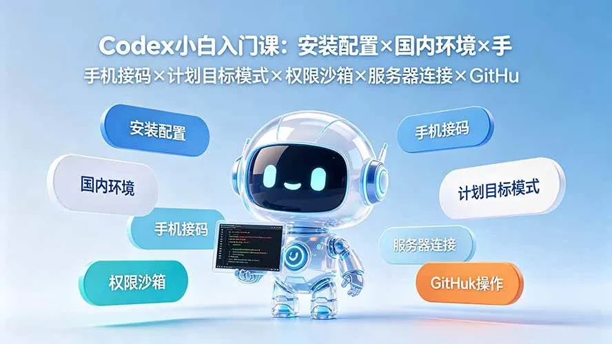 (19402期)Codex小白入门课:安装配置×国内环境×手机接码×计划目标模式×权限沙箱×服务器连接×GitHub操作