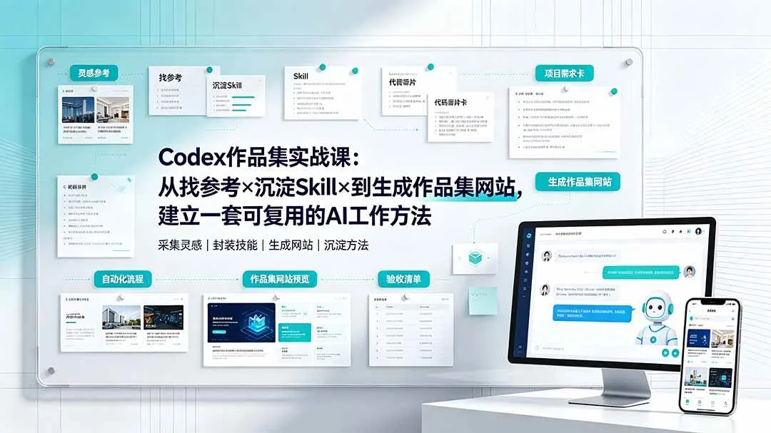 （19361期）Codex作品集实战课：从找参考×沉淀Skill×到生成作品集网站，建立一套可复用的AI工作方法