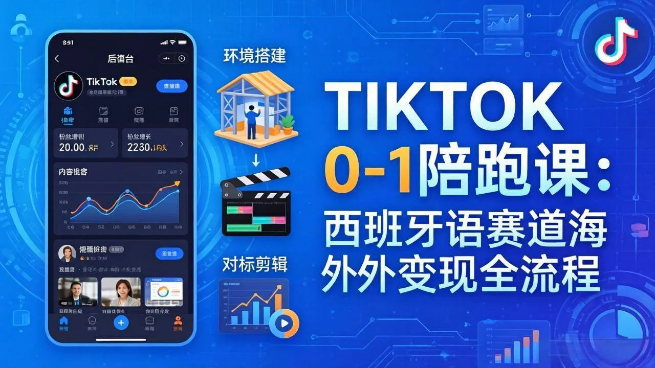 （17908期）TIKTOK 0-1 陪跑课：从环境搭建到刷对标剪辑，西班牙语赛道海外变现全流程