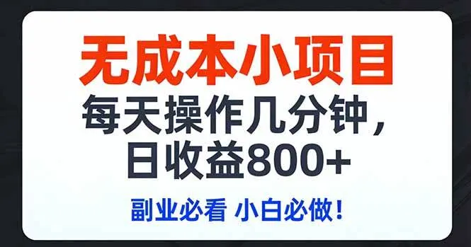 （17447期）无成本小项目,每天操作几分钟,日收益800+ 副业必看 小白必做！