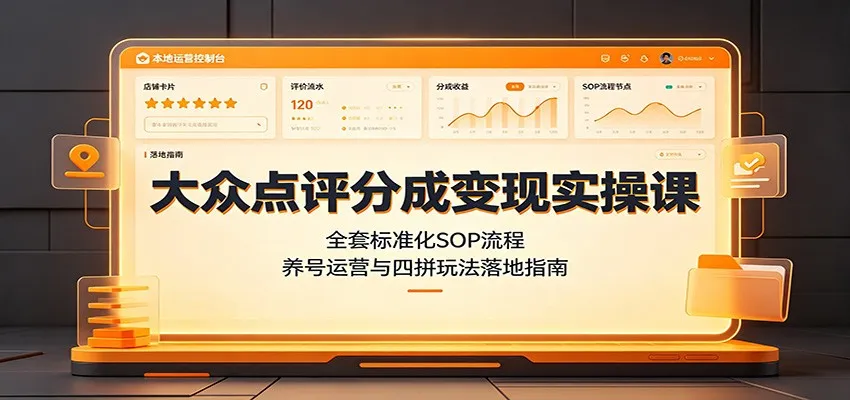 大众点评分成变现实操课:全套标准化SOP流程,养号运营与四拼玩法落地指南