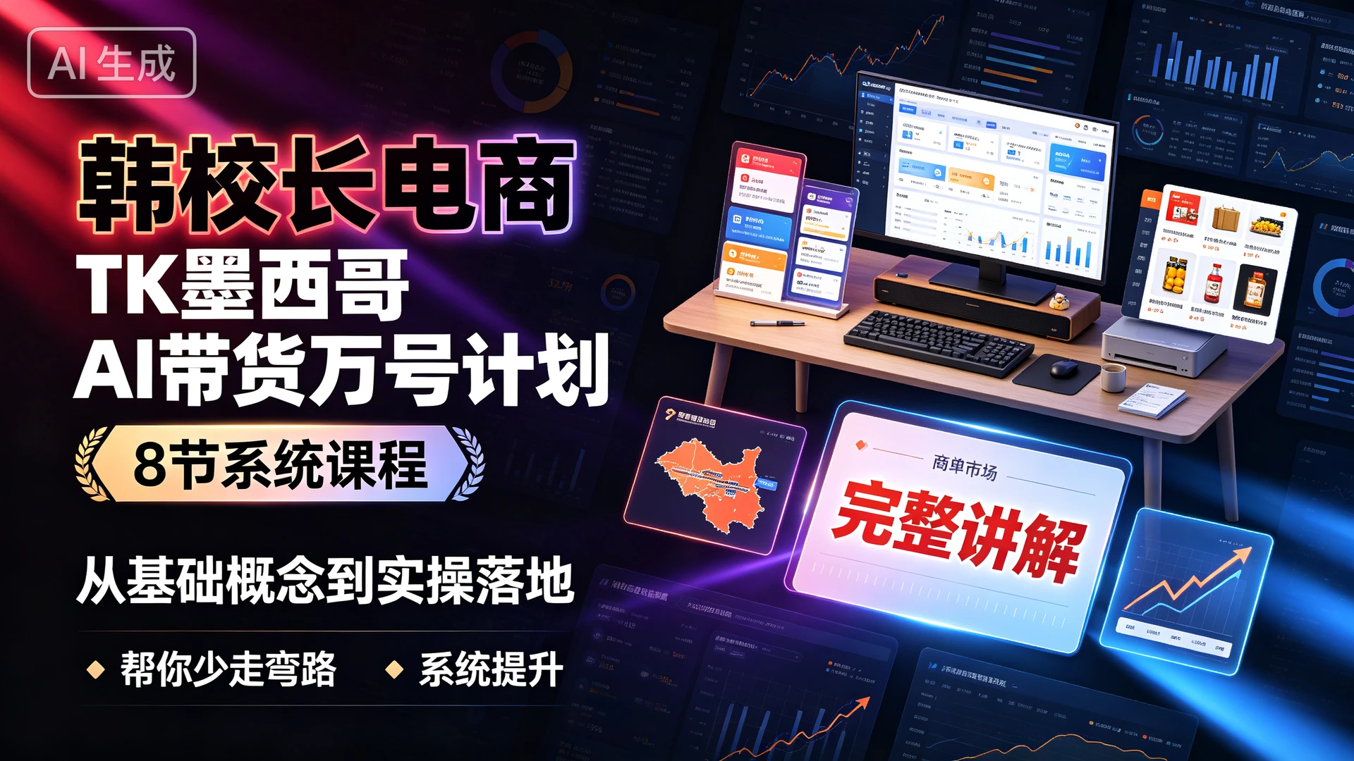 韩校长电商·TK墨西哥 AI带货万号计划,8 节系统课程,从基础概念到实操落地完整讲解,帮你少走弯路系统提升