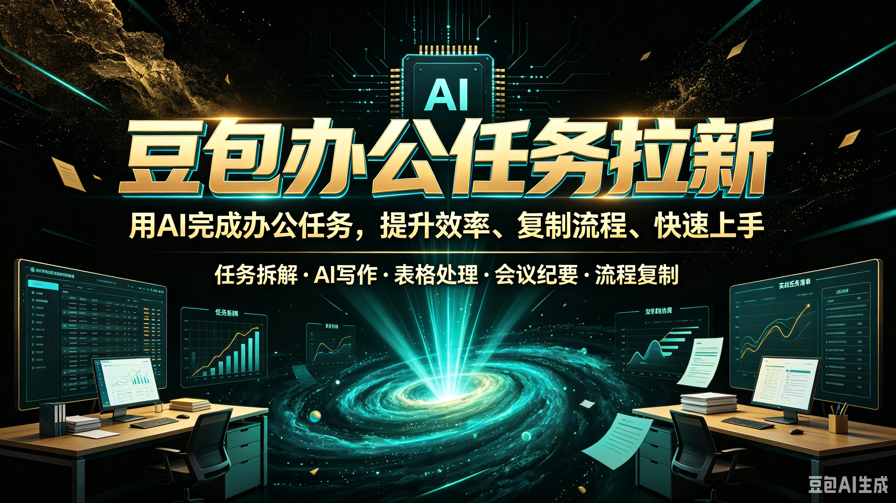 【精】豆包办公任务拉新,用AI完成办公任务,提升效率、复制流程、快速上手,任务拆解、AI写作、表格处理、会议纪要、流程复制