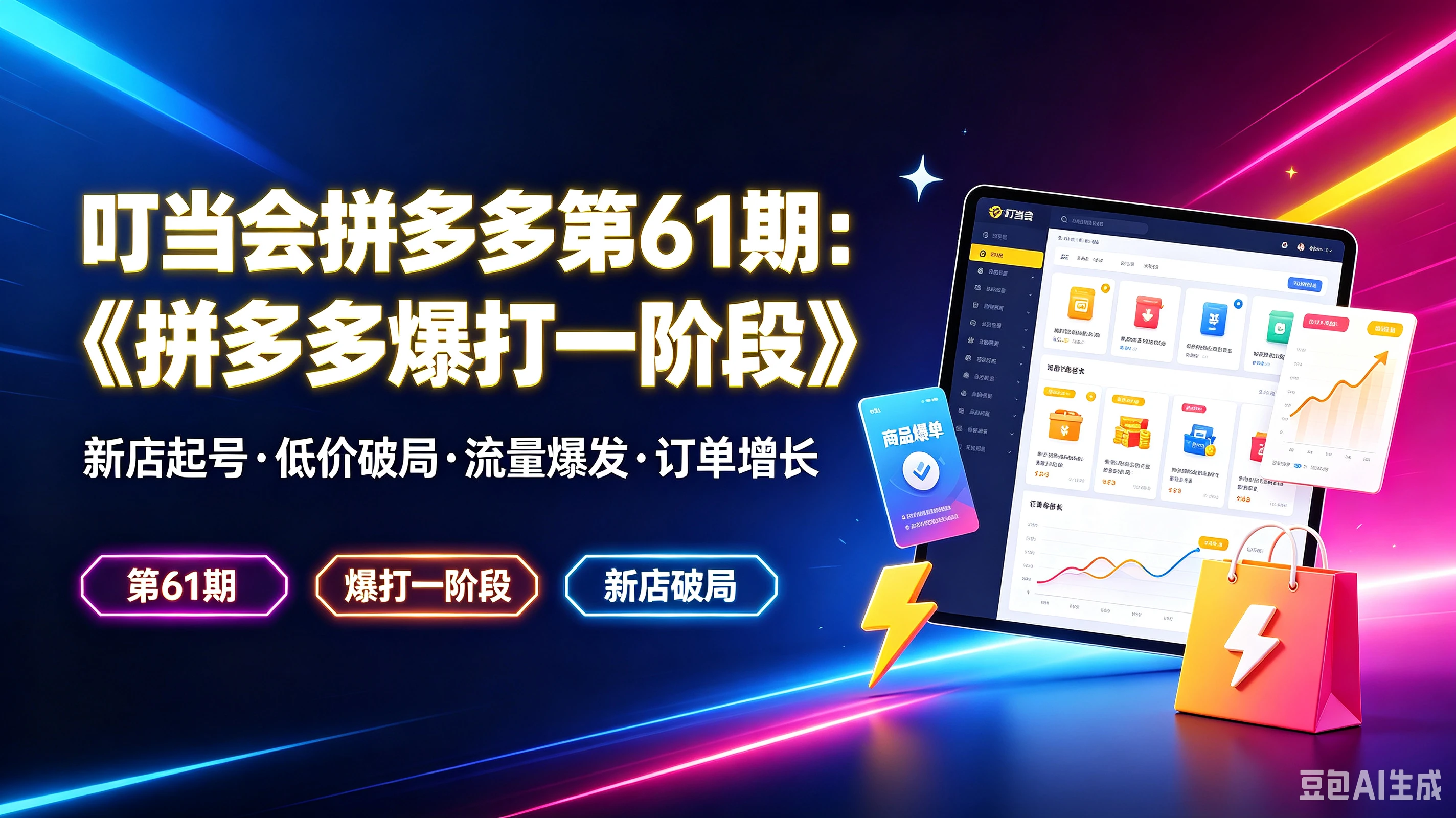 【精】叮当会拼多多第61期:《拼多多爆打一阶段》新店起号·低价破局·流量爆发·订单增长,第61期、爆打一阶段、新店破局