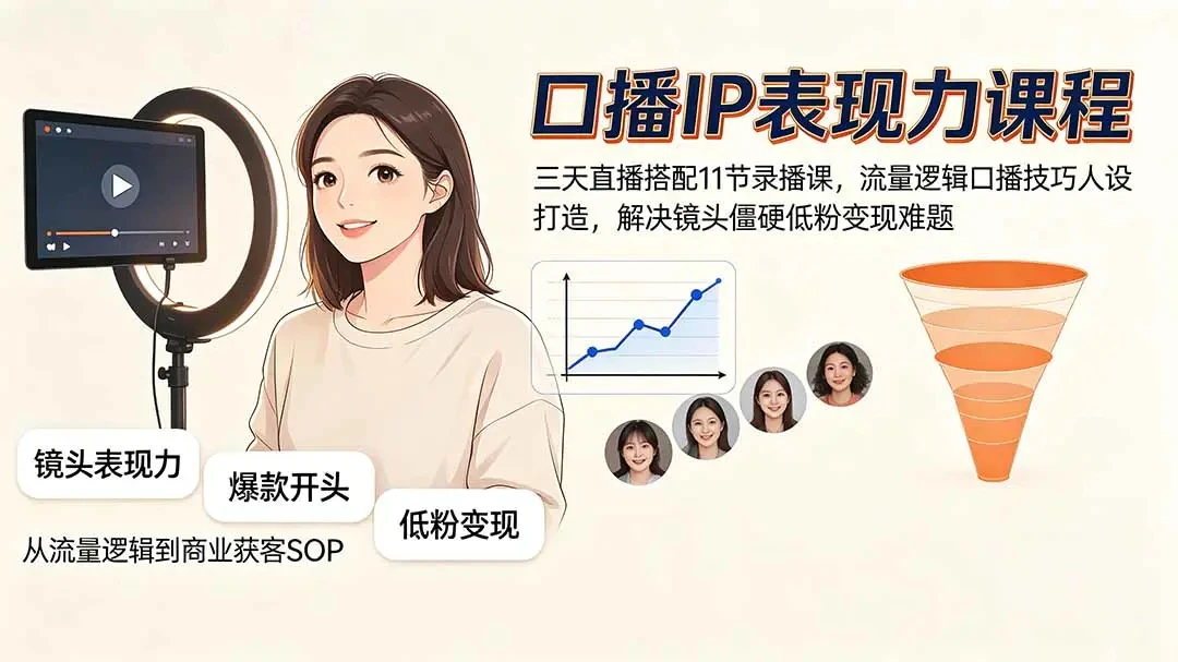 【精】个人IP表现力精华课，爆款开头镜头眼神人设故事情绪调动口播表达技巧低粉变现