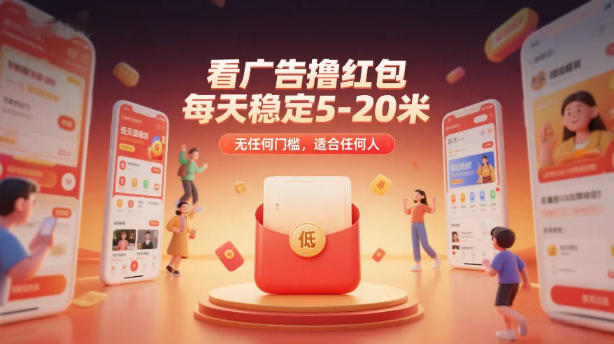 看广告撸红包,每天稳定5-20米,无任何门槛,适合任何人
