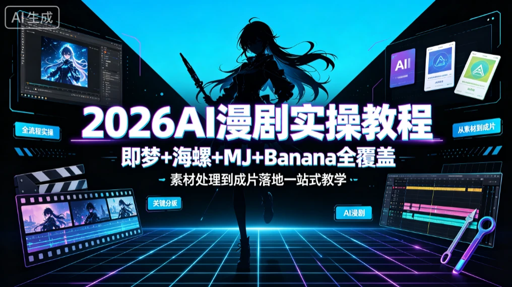 【精】卓奇Ai漫剧实操教学,即梦+海螺+MJ+Banana全覆盖,素材处理到成片落地一站式教学