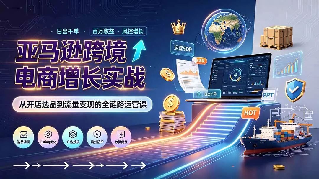 (19308期)亚马逊0-1孵化特训营8期:从注册风控到稳定日出千单实战,规避审核封店风险,标准化执行流程落地