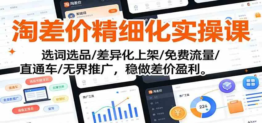 淘差价精细化实操课:选词选品/差异化上架/免费流量/直通车/无界推广,稳做差价盈利 淘差价精细化实操课:选词选品/差异化上架/免费流量/直通车/无界推广,稳做差价盈利