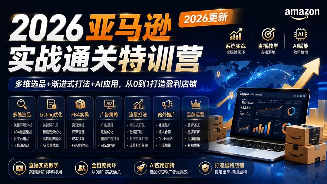 2026亚马逊实战通关特训营-更新1001,多维选品+渐进式打法+AI应用,从0到1打造盈利店铺