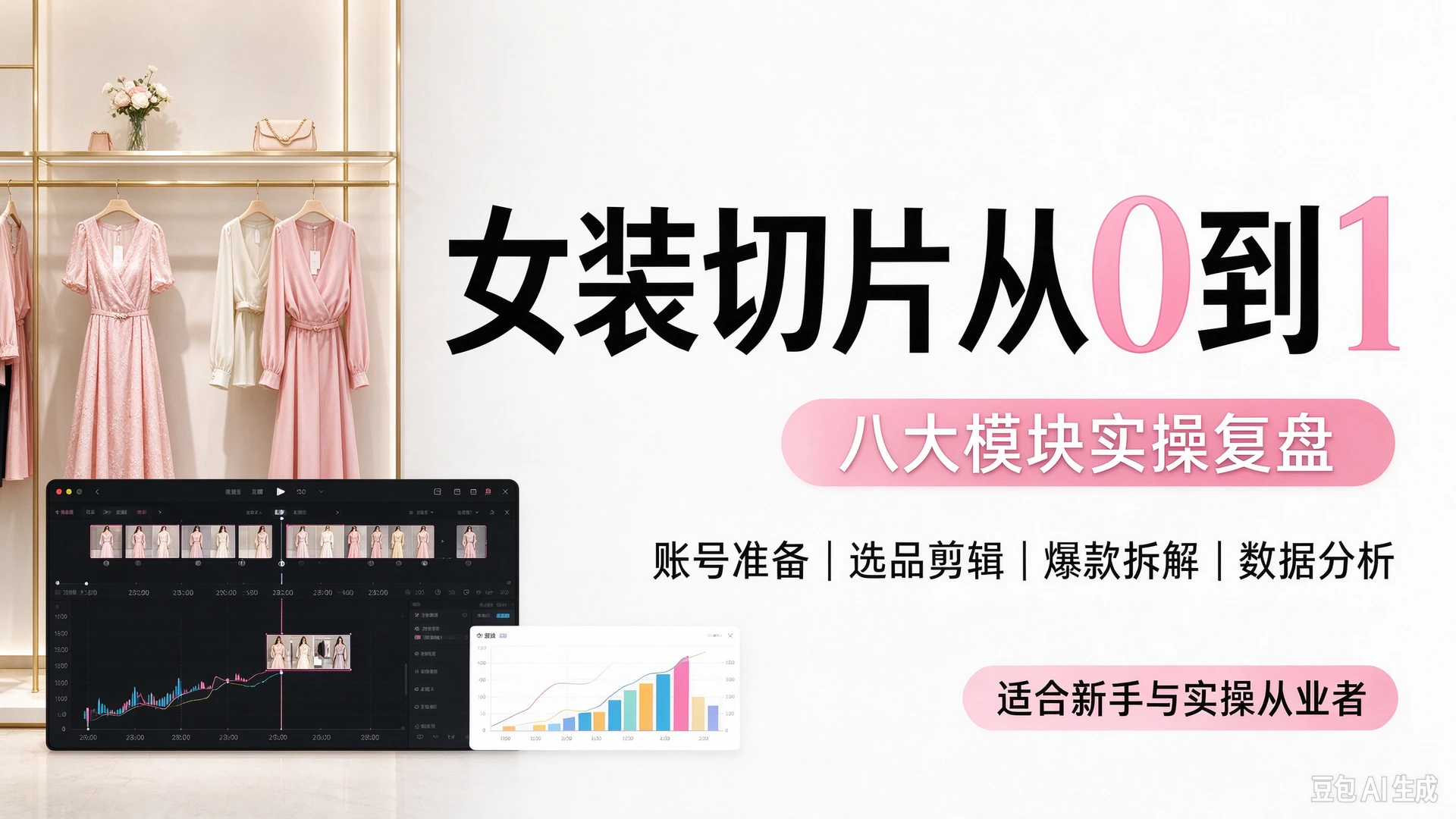 【精】女装切片从0到1：八大模块实操复盘，带你从账号准备、选品剪辑到爆款拆解数据分析，掌握女装短视频切片落地全流程，适合想做女装带货切片的新手与实操从业者