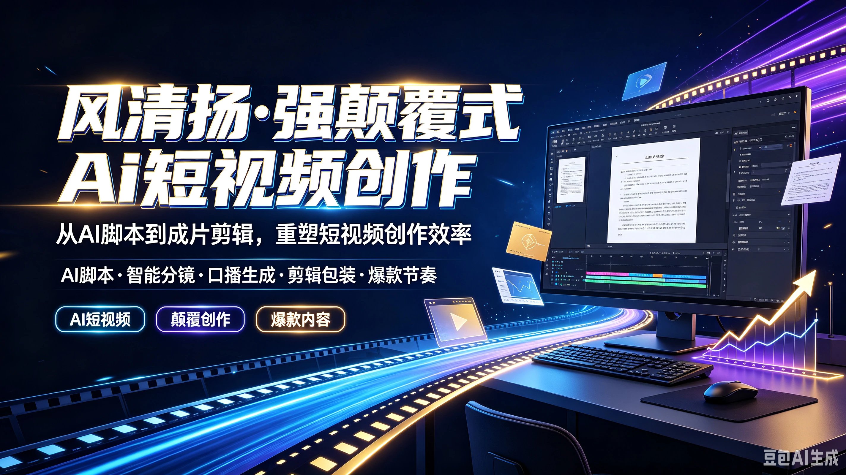 【精】风清扬·强颠覆式Ai短视频创作，从AI脚本到成片剪辑，重塑短视频创作效率，AI脚本、智能分镜、口播生成、剪辑包装、爆款节奏