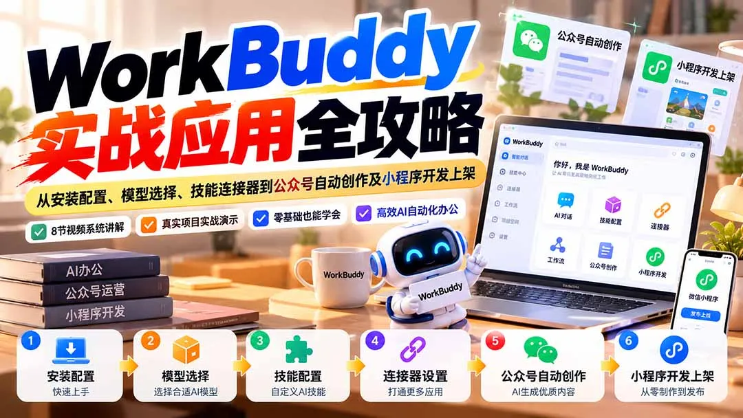 WorkBuddy 实战应用全攻略：从安装配置、模型选择、技能连接器到公众号自动创作及小程序开发上架